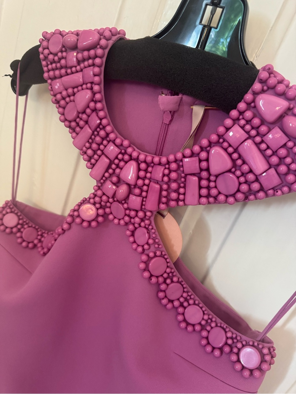 Alexis Beaded High-Neck Mini Dress in Bright Magenta - Picture 3 of 4